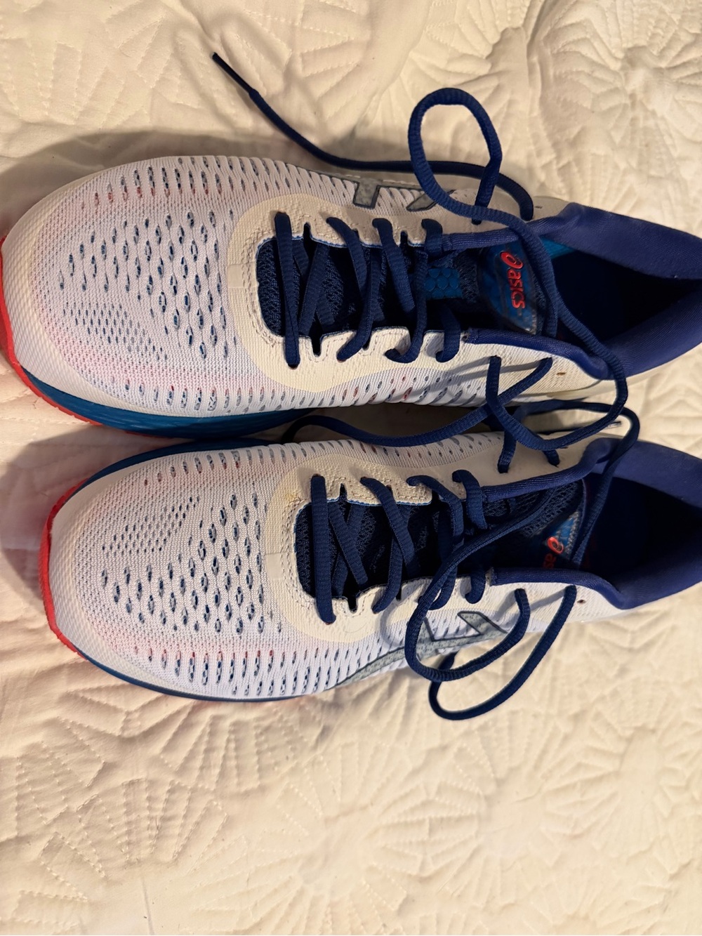 ASICS White and Navy Running Shoes with Coral Accents-Gel Kayano 2